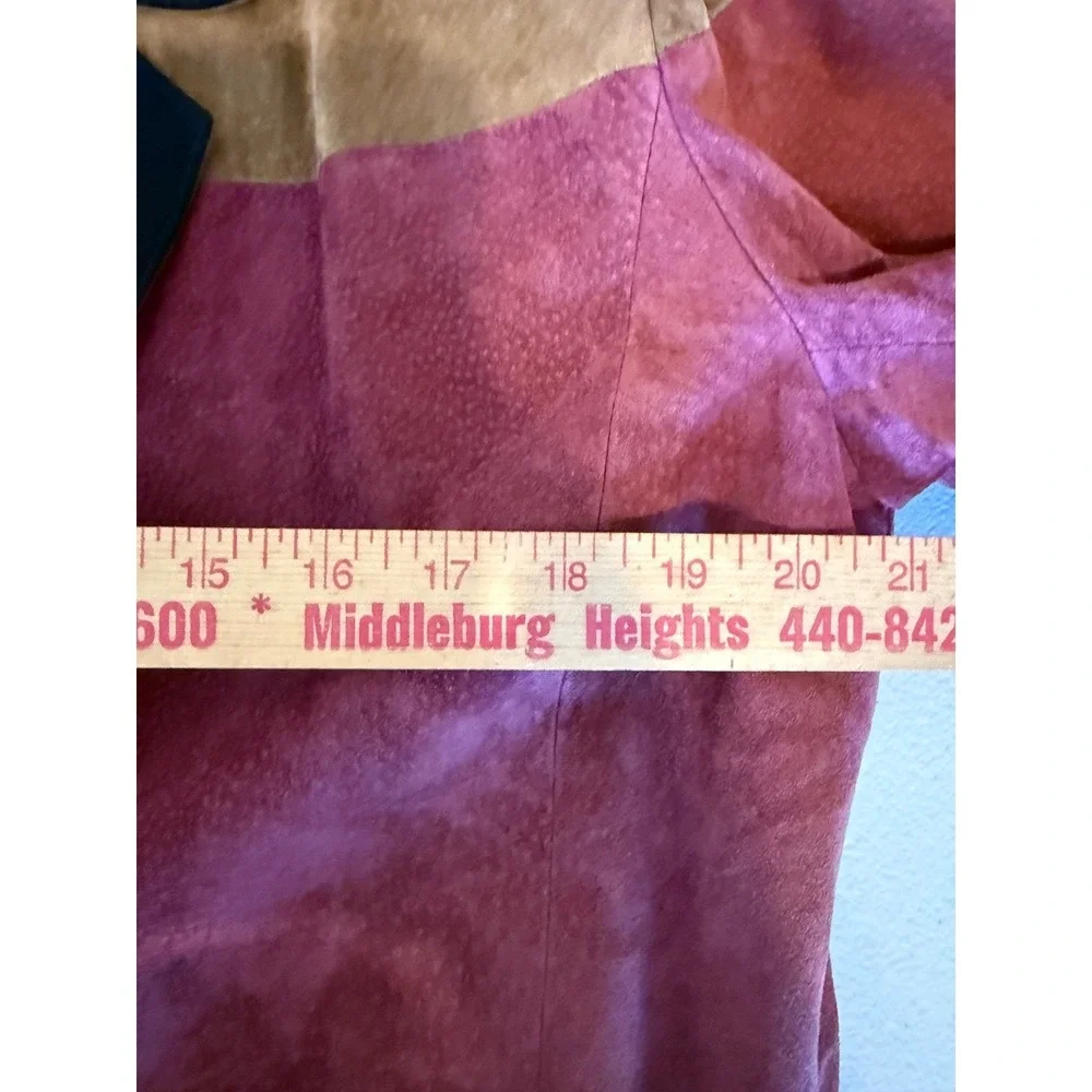 VTG Colorblock Suede‎ Leather Blazer Jacket Women M Burgundy Tan Navy 80's Artsy